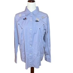Bit & Bridle Ladies Western‎ Pearl Snap Long Sleeve Shirt Cowboy Embroidered L